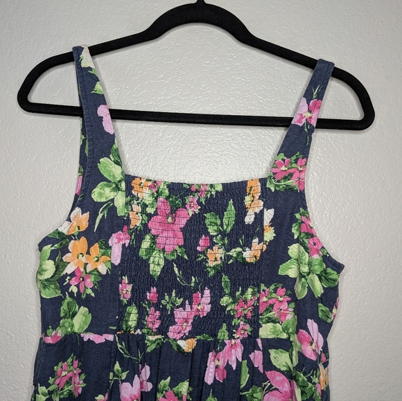 Old Navy Womens Blue Linen Blend Cottagecore Floral Midi Fit & Flare Dress LP - Picture 6 of 9